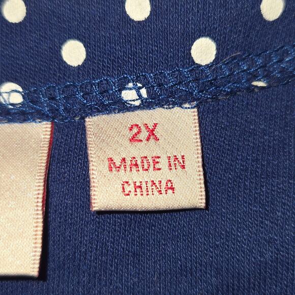 Quacker Factory Jeanne Bice Women 2X Snap Front Top Blue White Polka Dot Stretch - Picture 10 of 11